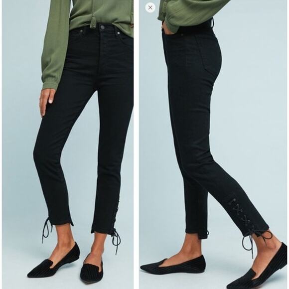 Citizens of Humanity Olivia High Rise Slim Ankle Lace Up Jeans US 28 Black Denim - Picture 2 of 16